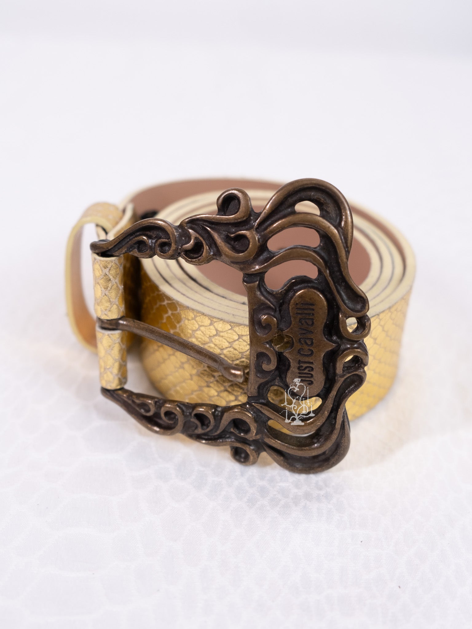 Just Cavalli Brown Belt with Bronze Buckle JUST CAVALLI Belt Brown Leather Logo Bronze Rustic Metal  main image 2