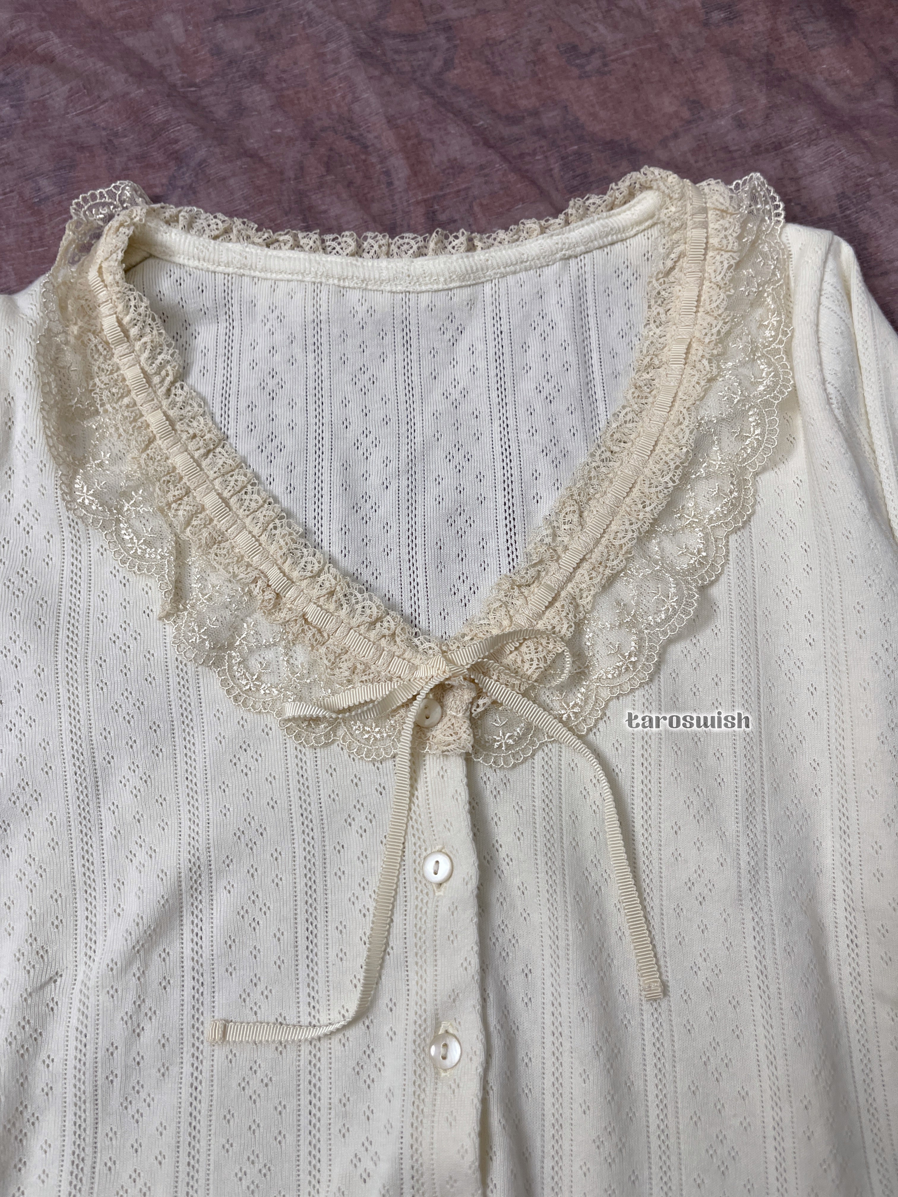 Lois Crayon Lace Trim Long Sleeves Top Cardigan