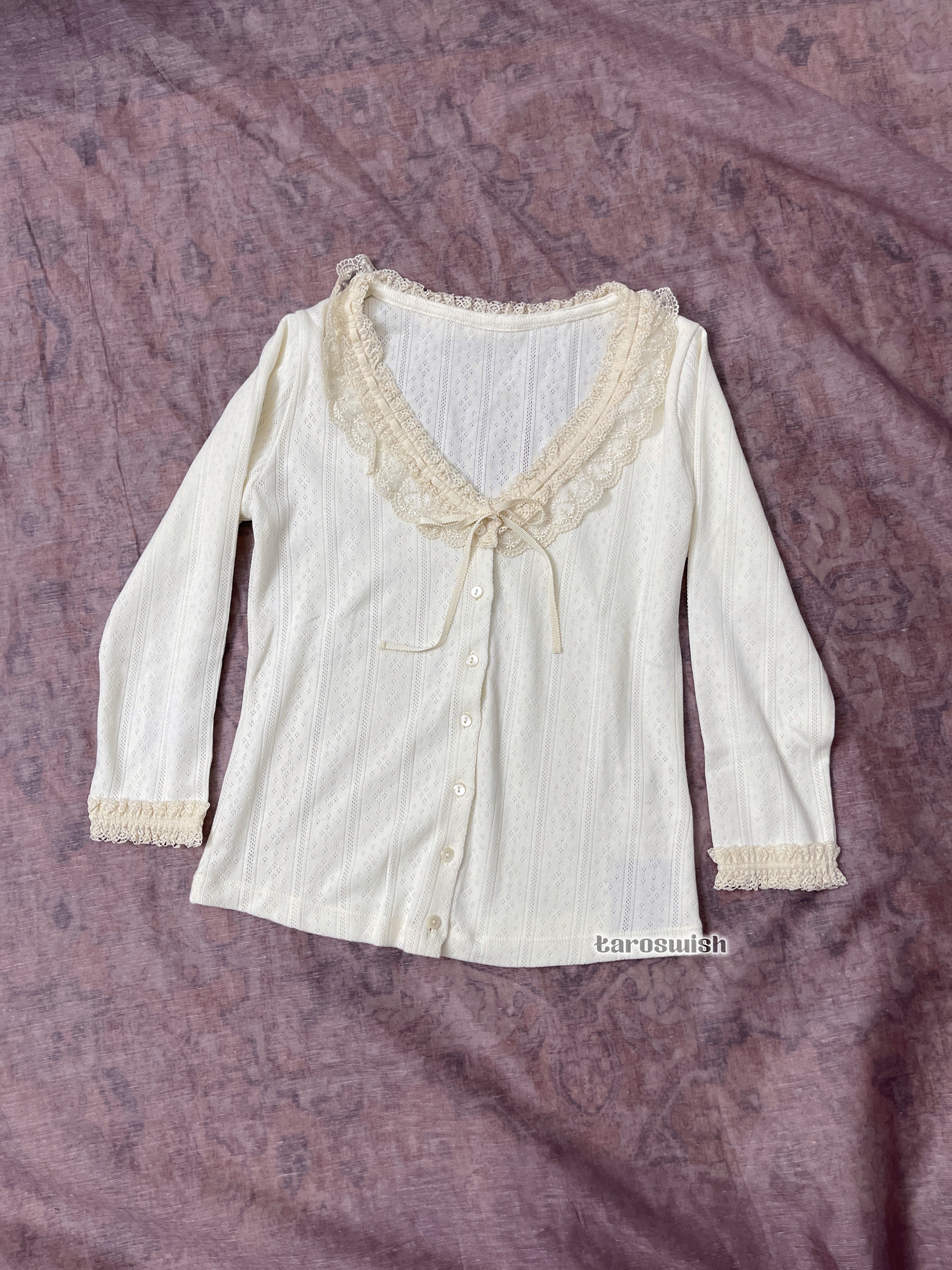 Lois Crayon Lace Trim Long Sleeves Top Cardigan