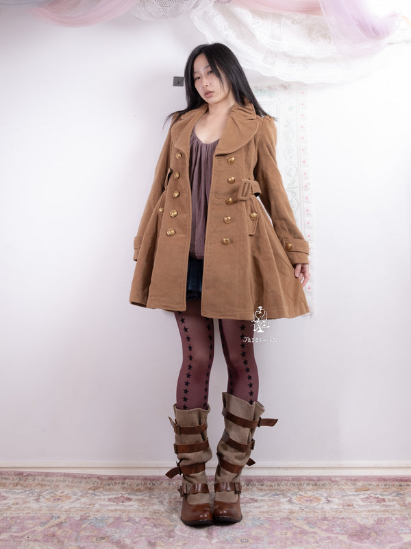 HONEY BUNCH CAMEL MILITARY COAT WITH GOLD BUTTONS