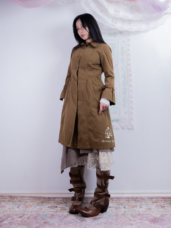 JOCOMOMOLA BROWN BELTED TRENCH DRESS COAT