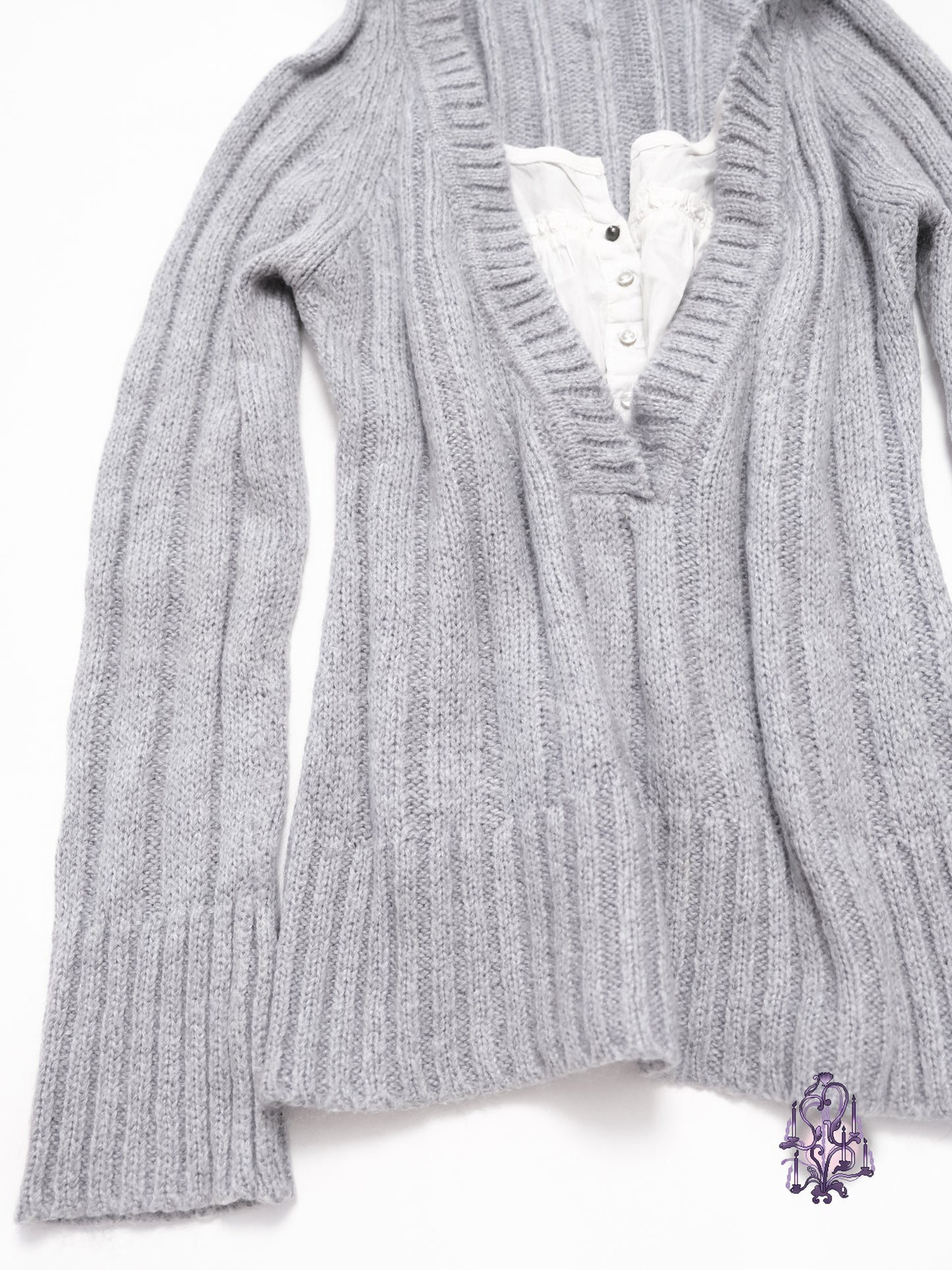 Cop copine faux layers button up knit long sleeves hoodie