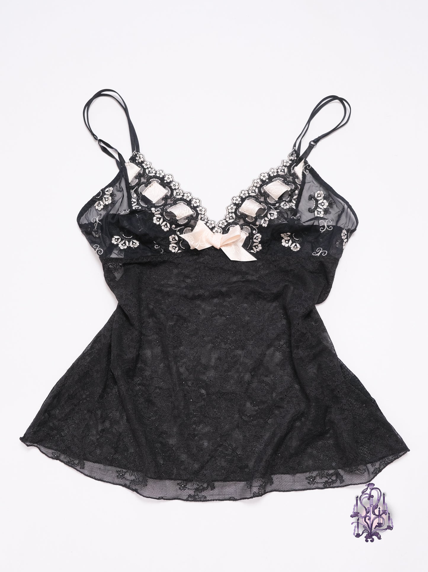 Dark coquette lace ribbon camisole