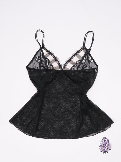 Dark coquette lace ribbon camisole