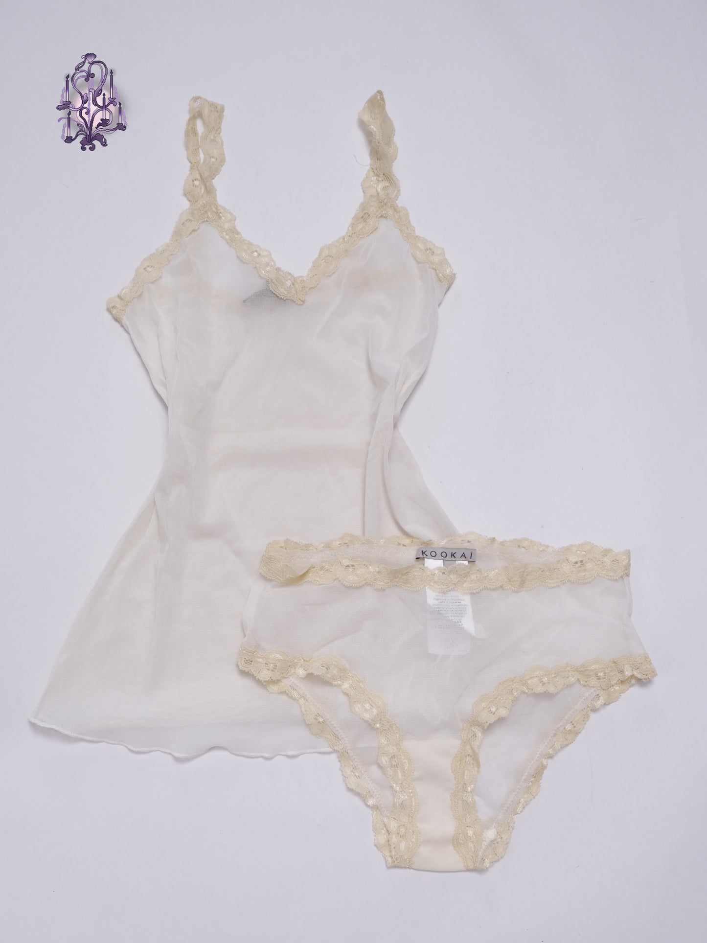 Kookai sheer lace trim camisole with underwear set