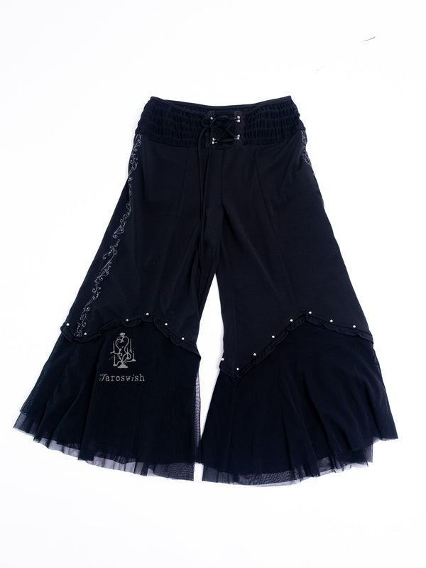 OZZ BLACK WIDE LEG TULLE PANEL PANTS