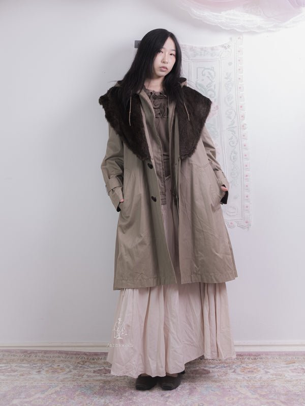 ZUCCA KHAKI HOODED COAT WITH FAUX FUR COLLAR