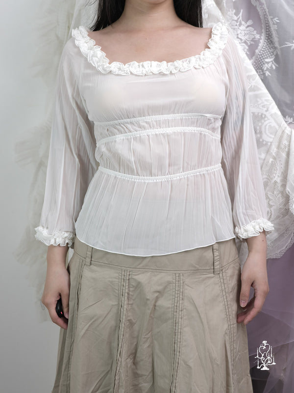 SHEER WHITE RUFFLED BLOUSE