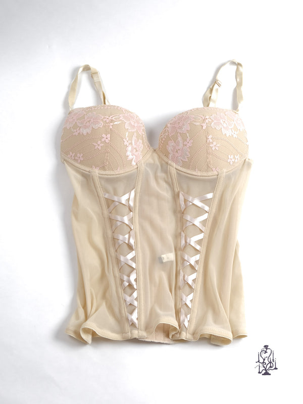 LACE UP CREAM MESH CORSET CAMI