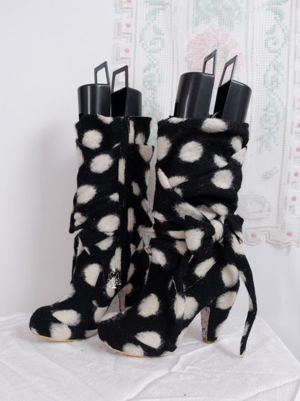 POLKA DOT WOOL PLATFORM BOOTS - EU39 & EU40