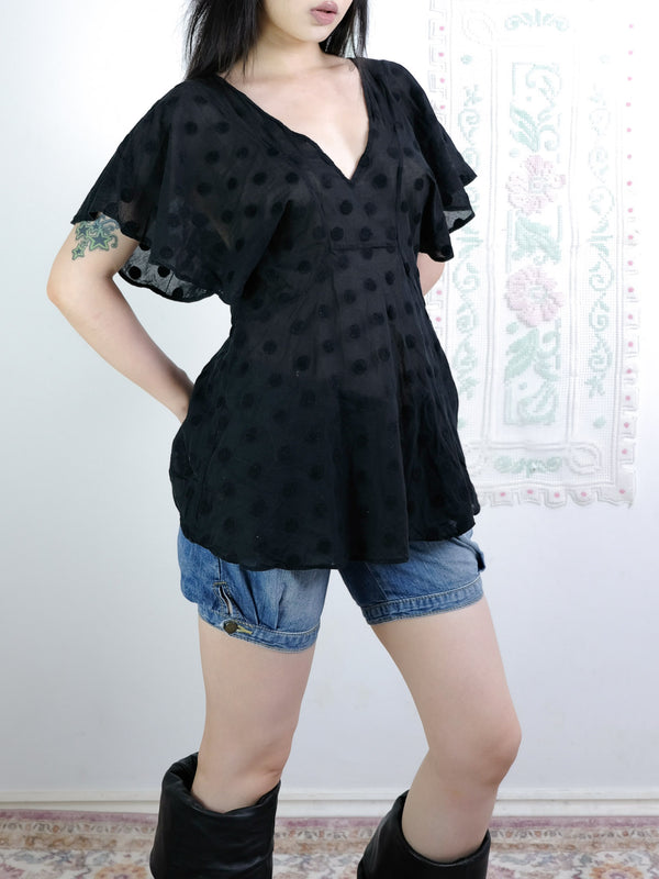 TSUMORI CHISATO SHEER DOT FLUTTER SLEEVE DRESS