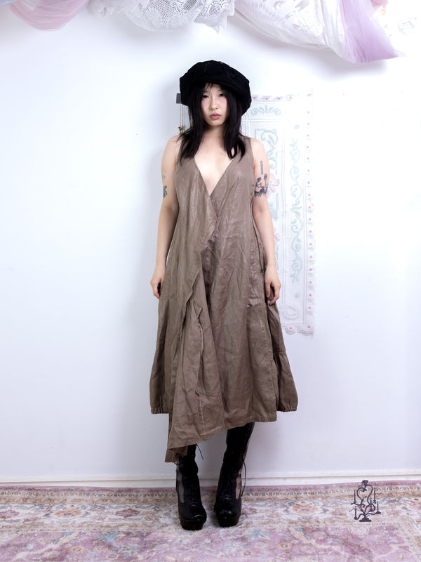LINEN STRUCTURED OLIVE BALLOON DRESS
