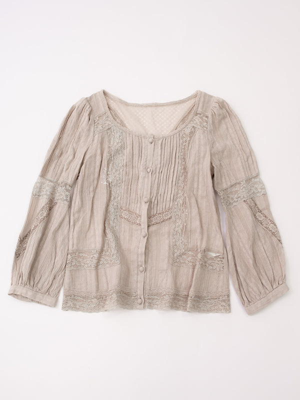 GRACE CONTINENTAL BEIGE LACE-PANEL BOHO BLOUSE