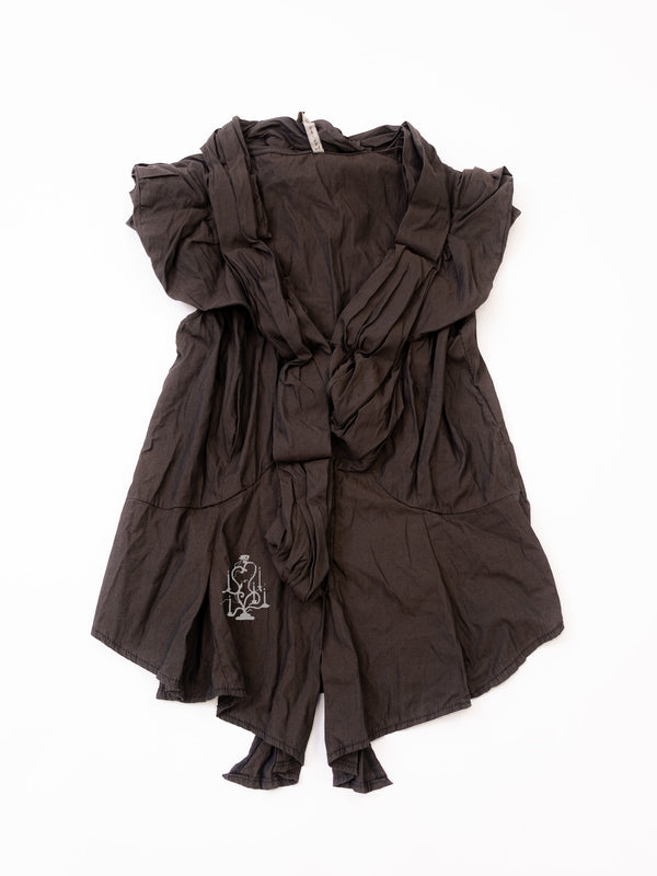 DARK BROWN DRAPED TIE-FRONT TUNIC