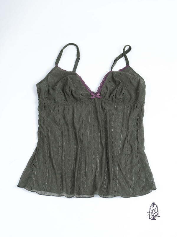DARK GREEN MESH LACE-TRIM CAMI