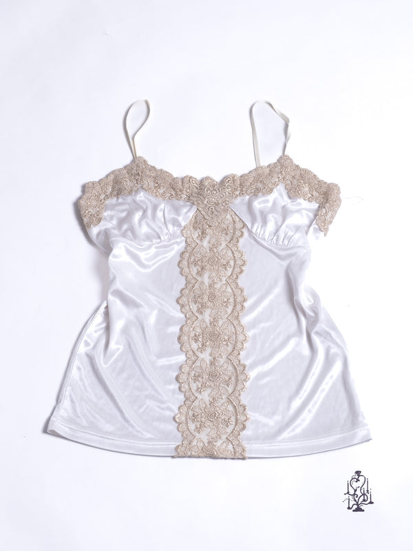 WHITE SATIN LACE-TRIM CAMISOLE