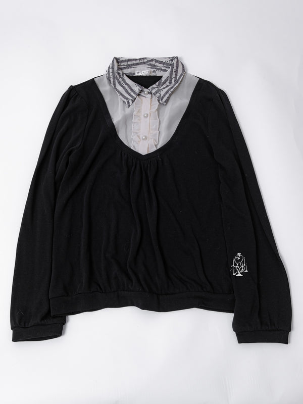 AXES FEMME LAYERED SWEATER BLOUSE WITH PIANO SHEETS COLLAR