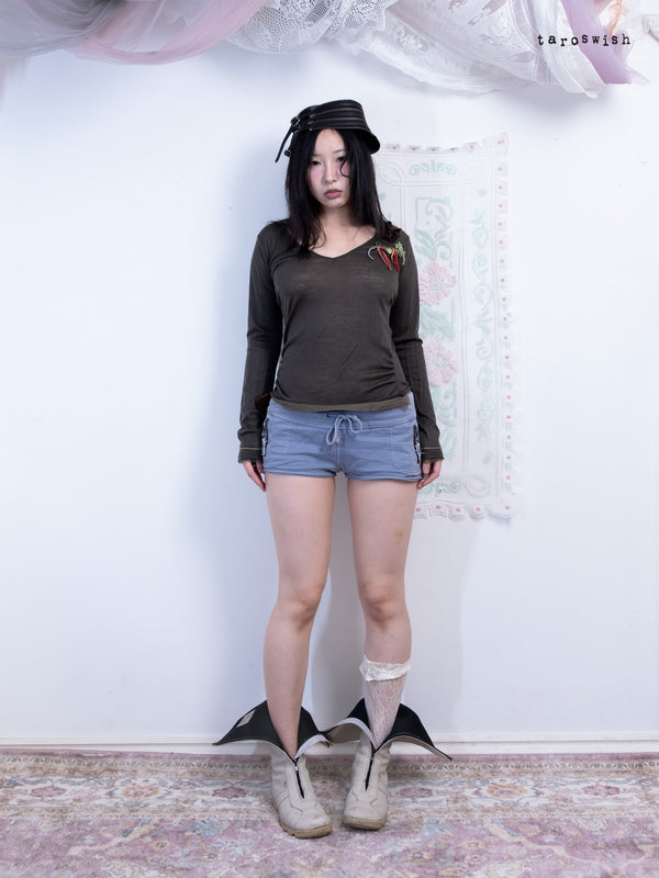 OLIVE LONG SLEEVE EMBELLISHED TOP