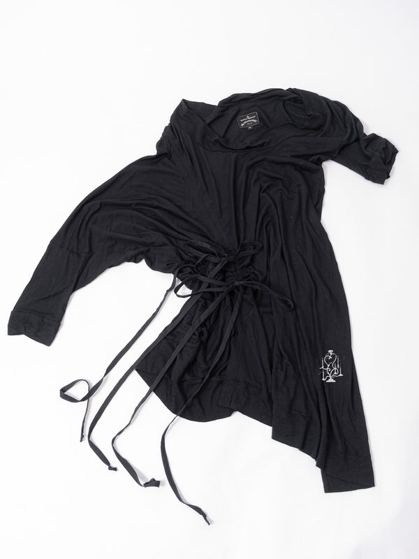 VIVIENNE WESTWOOD BLACK ASYMMETRIC DRAWSTRING DRAPE TOP