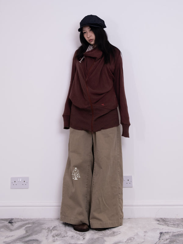 VIVIENNE WESTWOOD BURGUNDY ZIP-UP HOODED TOP
