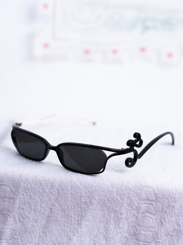 BLACK RECTANGULAR SUNGLASSES WITH SCROLL DETAIL