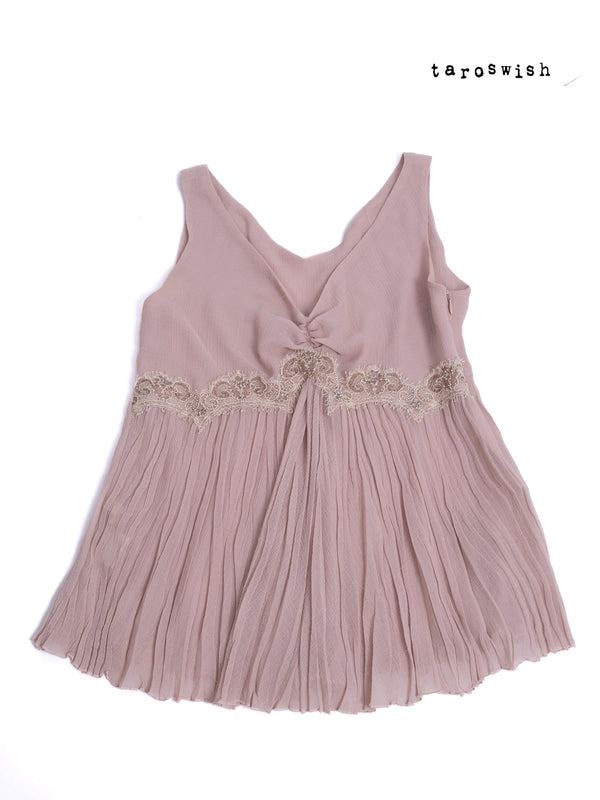 PLEATED MAUVE CAMI WITH GOLD EMBROIDERED WAIST
