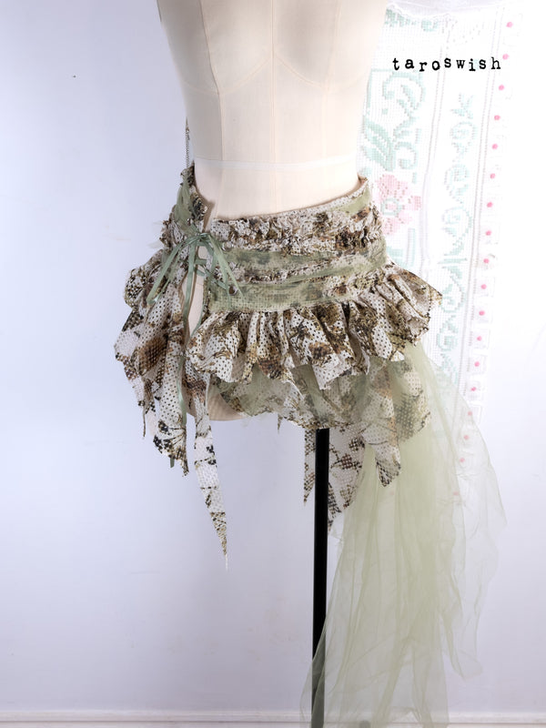 "PLANT" BOTANICAL PRINT ASYMMETRIC WRAP TIE SKIRT