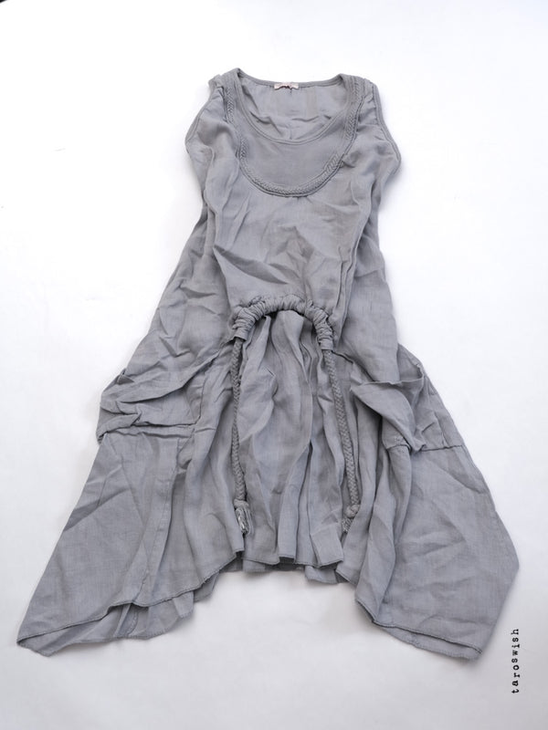 DUSTY GREY DRAWCORD DRAPE DRESS