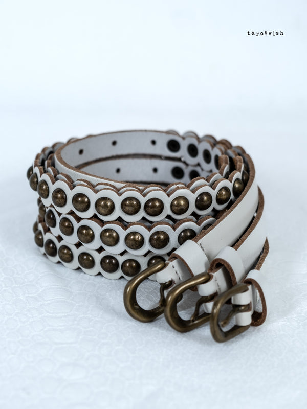 WHITE MULTI-STRAP STUDDED LEATHER BELT