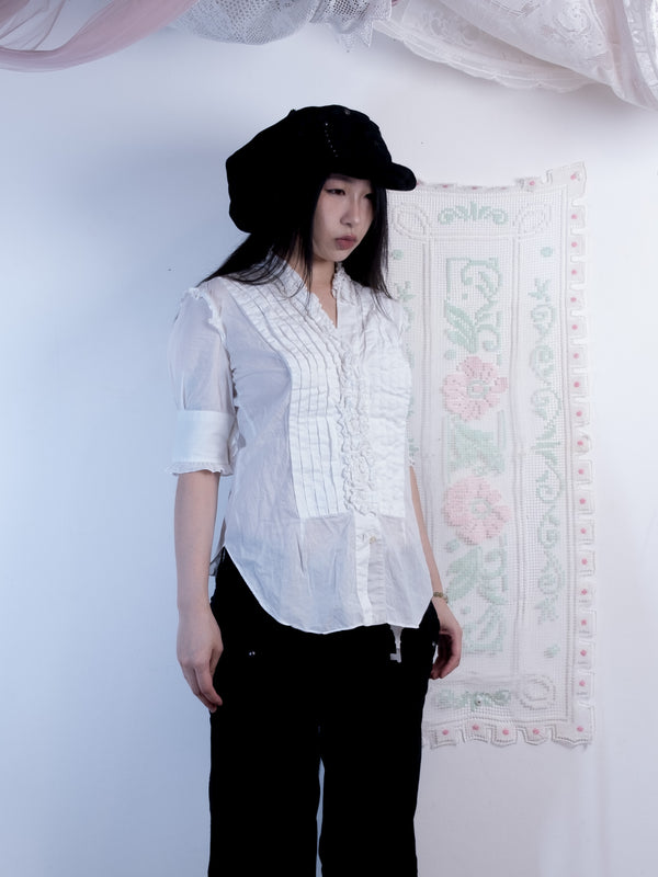 DOLCE & GABBANA RUFFLE BUTTON UP SHIRT