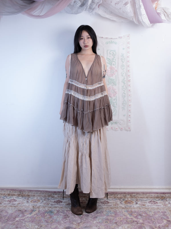 SHEER LACE TRIM RUFFLE VEST TOP