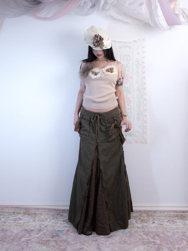 BEIGE KNIT CAMISOLE WITH FUR DETAIL