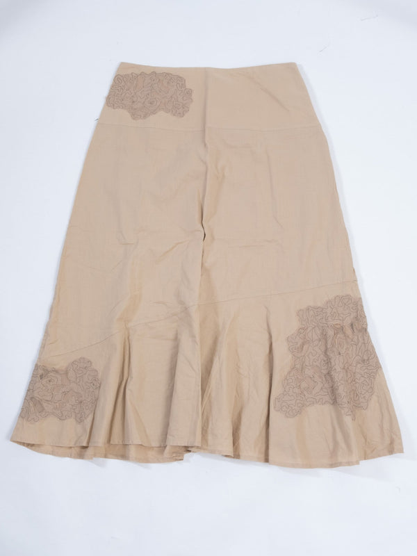 BEIGE EMBROIDERED PANEL LONG SKIRT