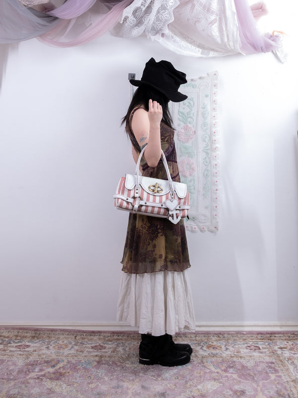 LUELLA REAL LEATHER RED STRIPED NAUTICAL SATCHEL BAG