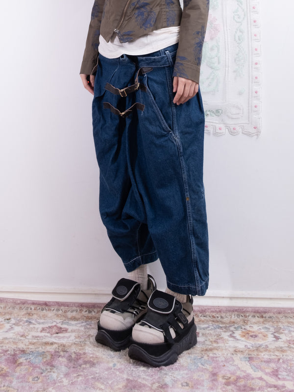MERCI BEAUCOUP DENIM HAREM PANTS WITH BUCKLE STRAPS