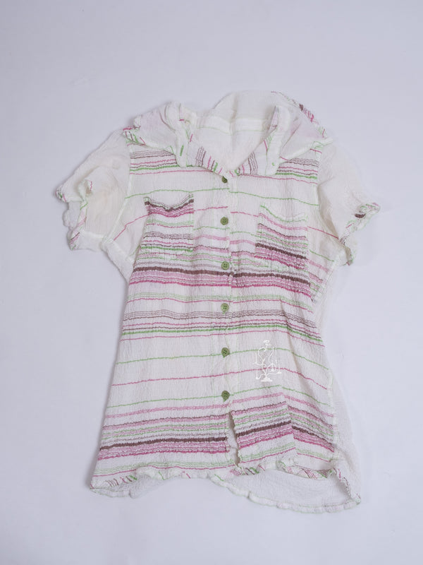 ISSEY MIYAKE ME STRIPED CAULIFLOWER BLOUSE WITH FRILL COLLAR