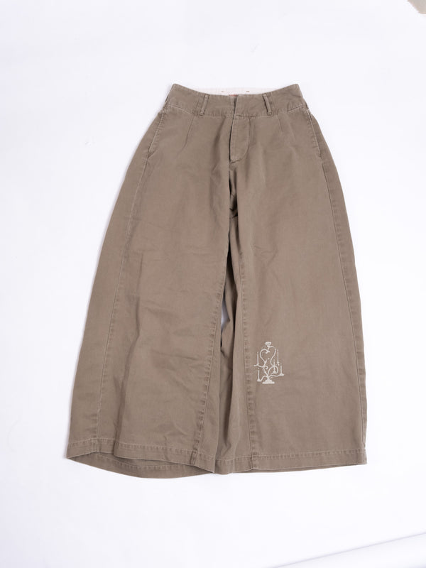 KAPITAL KHAKI WIDE-LEG CULOTTE PANTS