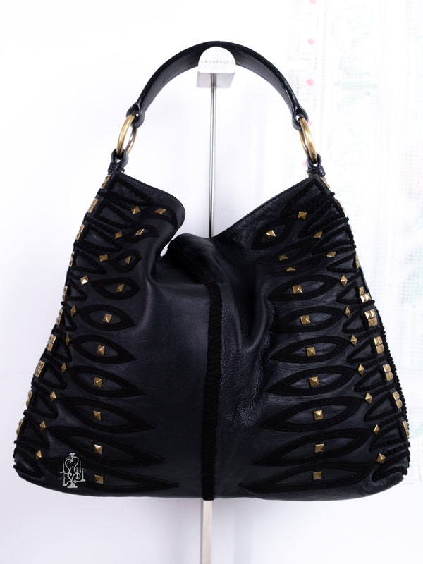HIROKO KOSHINO REAL LEATHER RIVETS HANDBAG