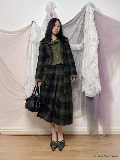 dark green jacket and maxi skirt set, japanese label senso unico