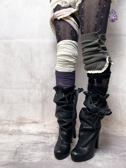 eu39 real leather ruffle trim slouch boots, marc jacobs