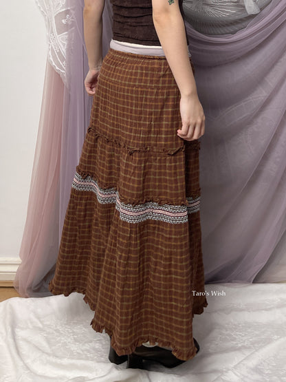 Blanc Panier Ruffle Checked Trim Maxi Skirt