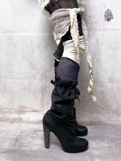 eu39 real leather ruffle trim slouch boots, marc jacobs