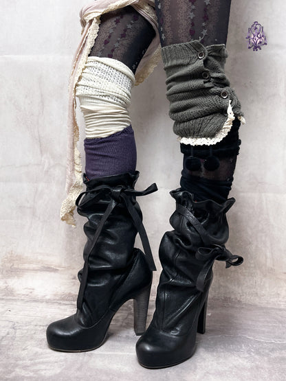 eu39 real leather ruffle trim slouch boots, marc jacobs