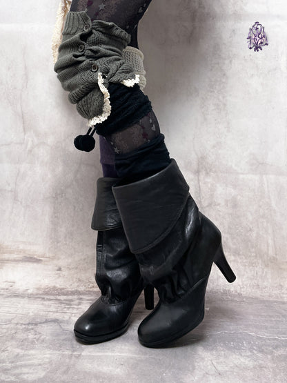 eu37 foldover real leather slouch boots, japanese label