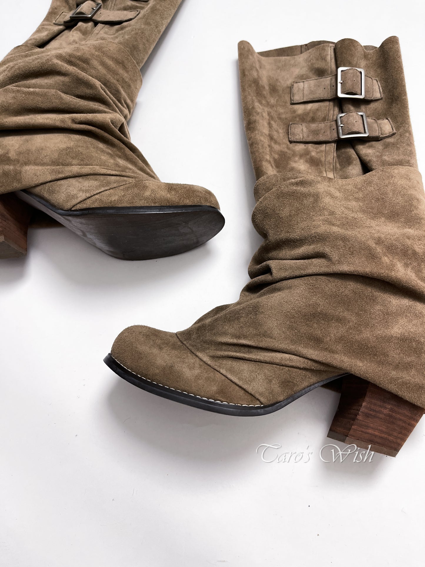 ZUCCa Suede Double Belts Slouch Boots