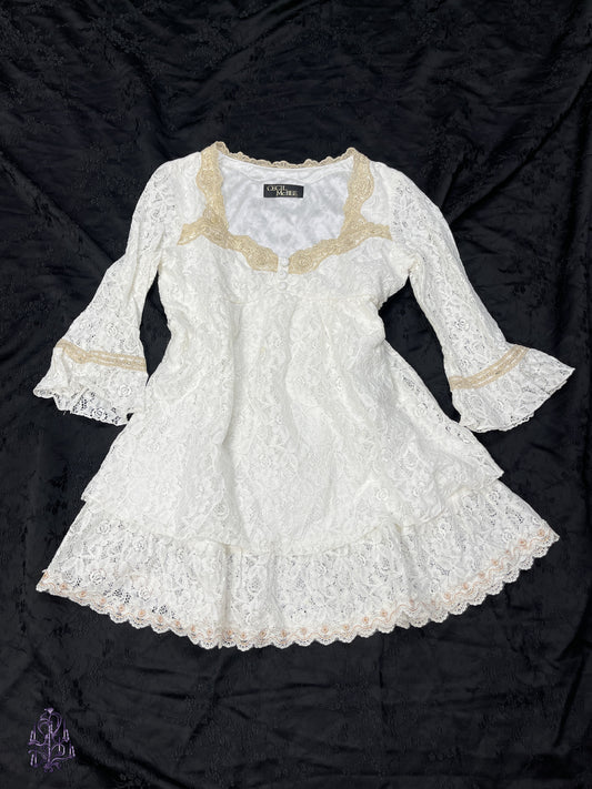 Cecil mcbee lace ruffle button up dress