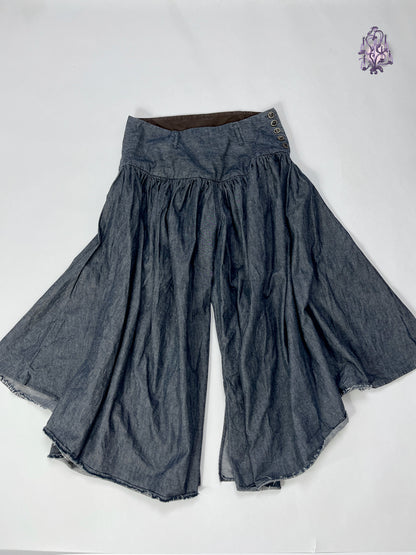 side buttons up wide pants, japanese label kapital