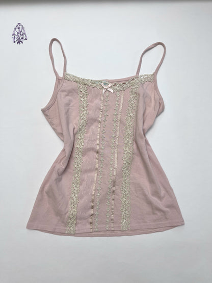 Lace trim ribbon babydoll camisole