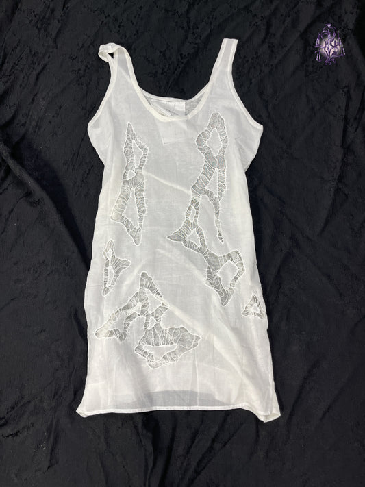 hollow lace pattern long tank top, japanese label three hundred thirty days