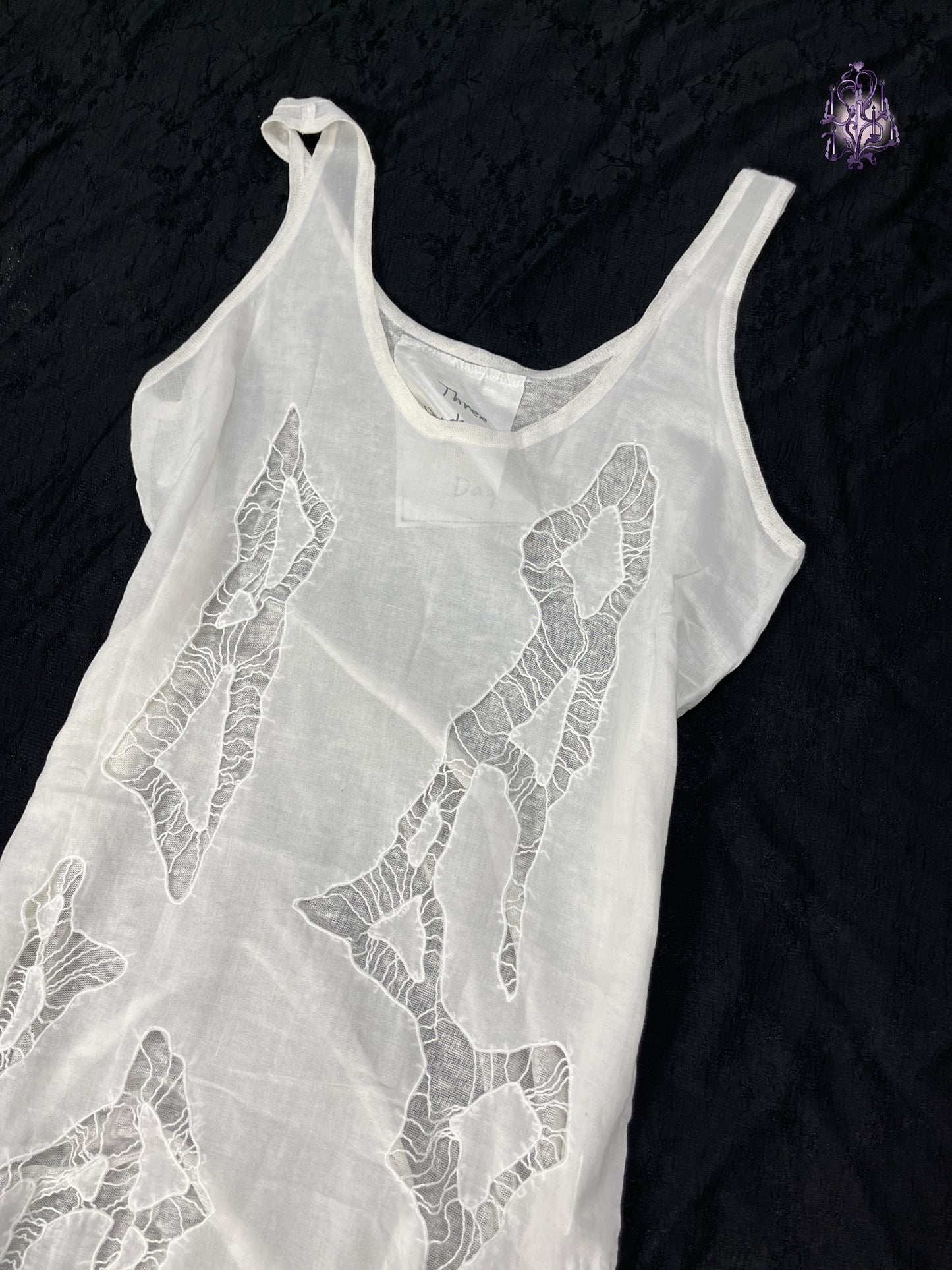 hollow lace pattern long tank top, japanese label three hundred thirty days